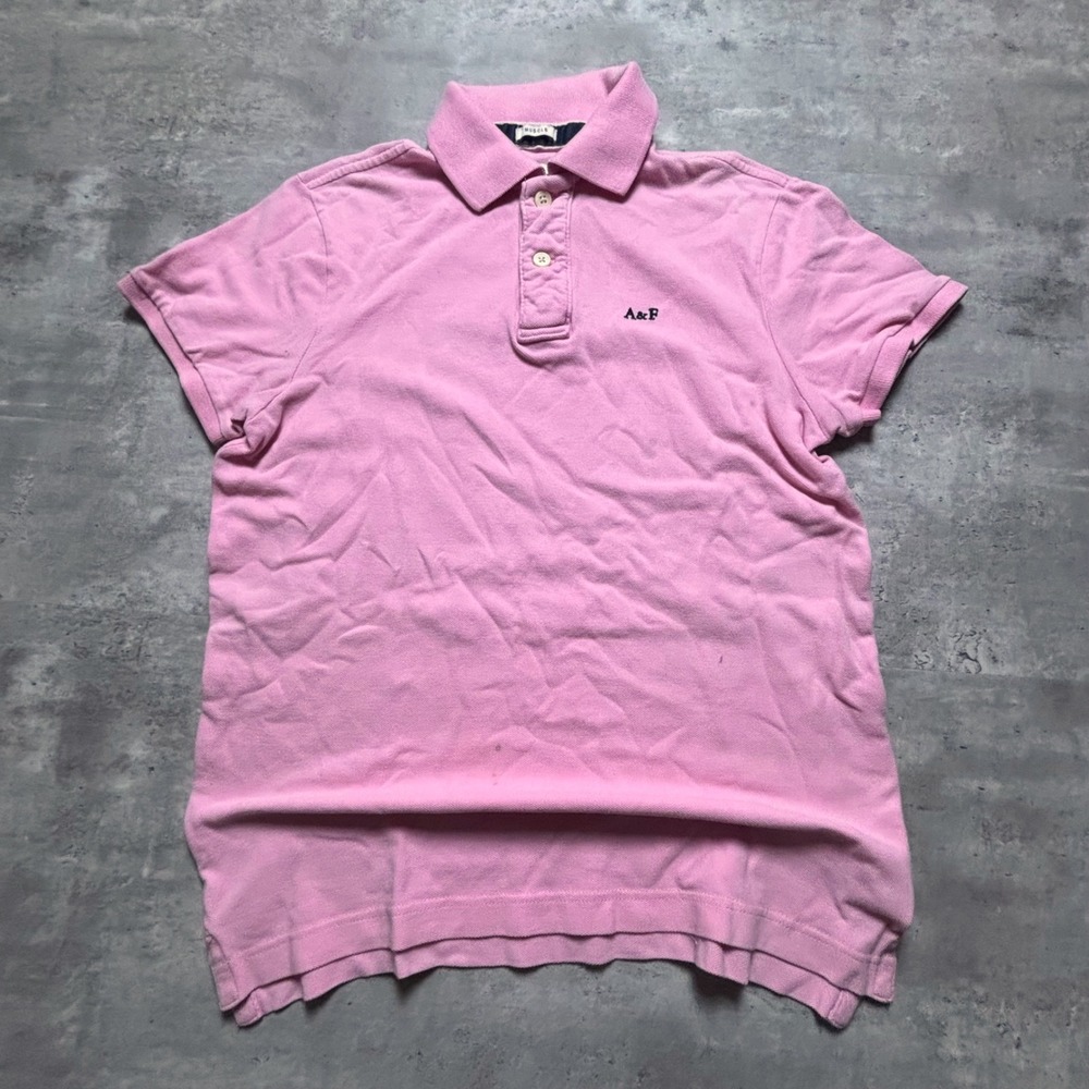Abercrombie & Fitch Polo Shirt Medium Pink Muscle Fit Short Sleeve Logo Pique